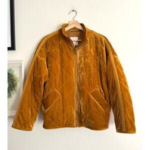 AVEC LES FILLES Quilted Velvet Yellow Zip Jacket Size XS